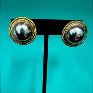 Vintage Laton Taco Dome Sterling Silver & Brass Rope Earrings.